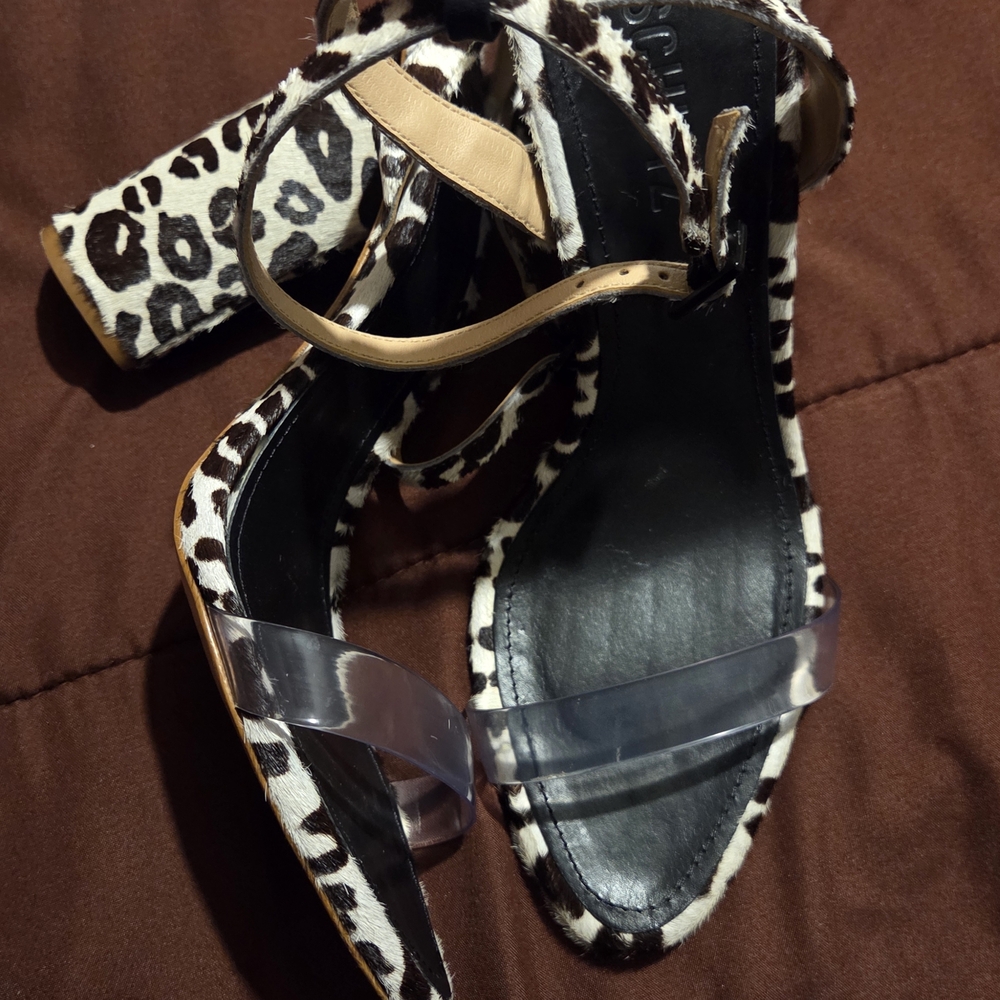SCHUTZ Leopard Print "Elenita" Heels with Clear Strap